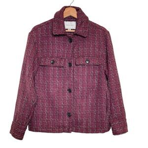 Amour Vert Tweed Upcycled Acrylic Blazer Purple Plaid Women Size XS Oversized